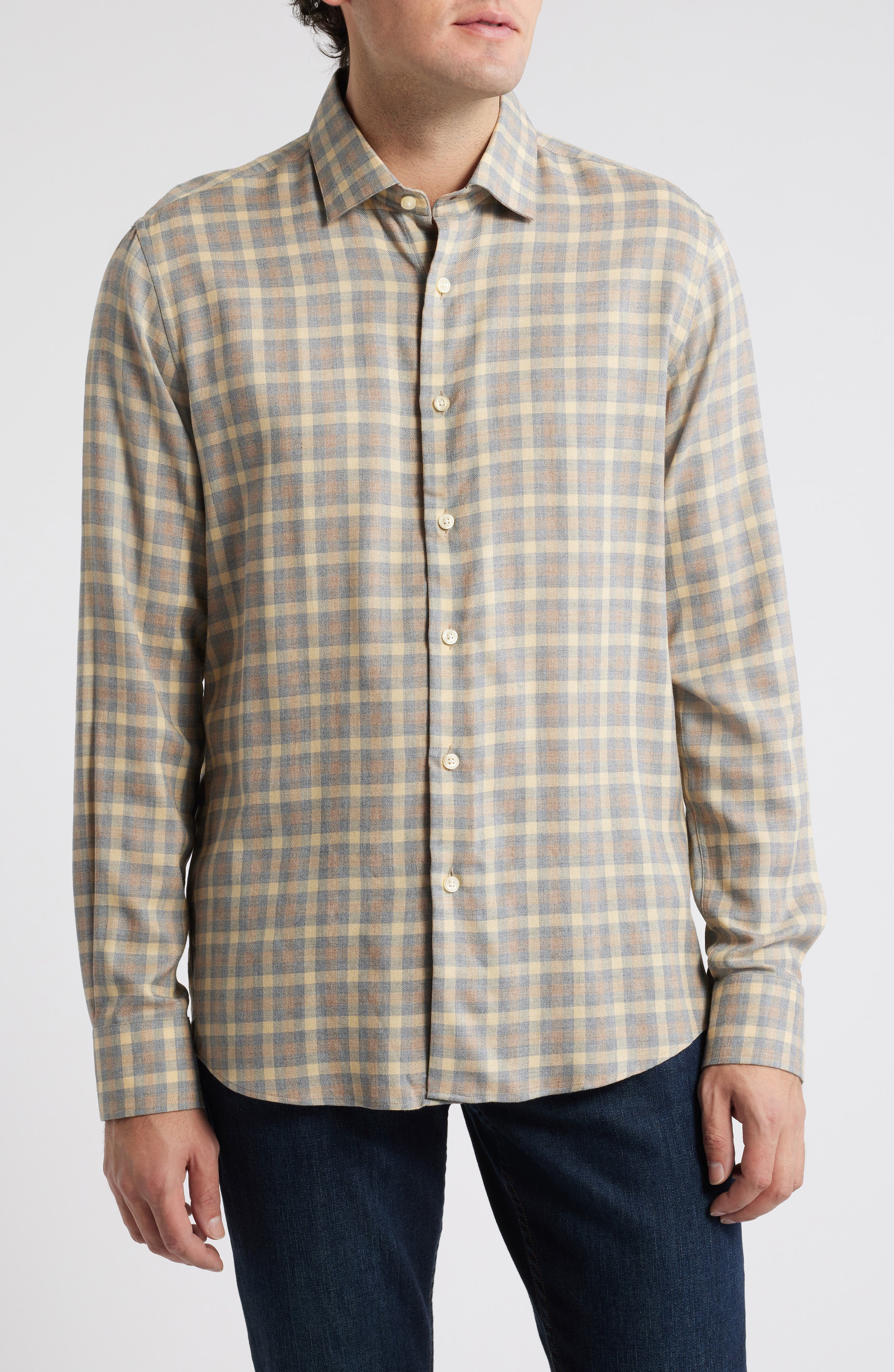 Scott Barber Plaid Cotton & Wool Button-Up Shirt in Auburn 