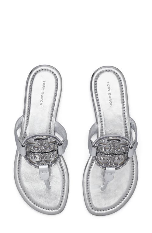 Tory Burch Miller Soft Leather Thong Sandals In Silver