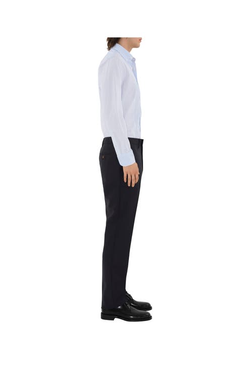 Burberry Classic Fit Triple Stud Wool Mohair Tailored Trousers In Navy