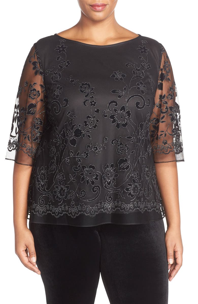 Alex Evenings Sheer Illusion Sleeve Lace Blouse (Plus Size) | Nordstrom