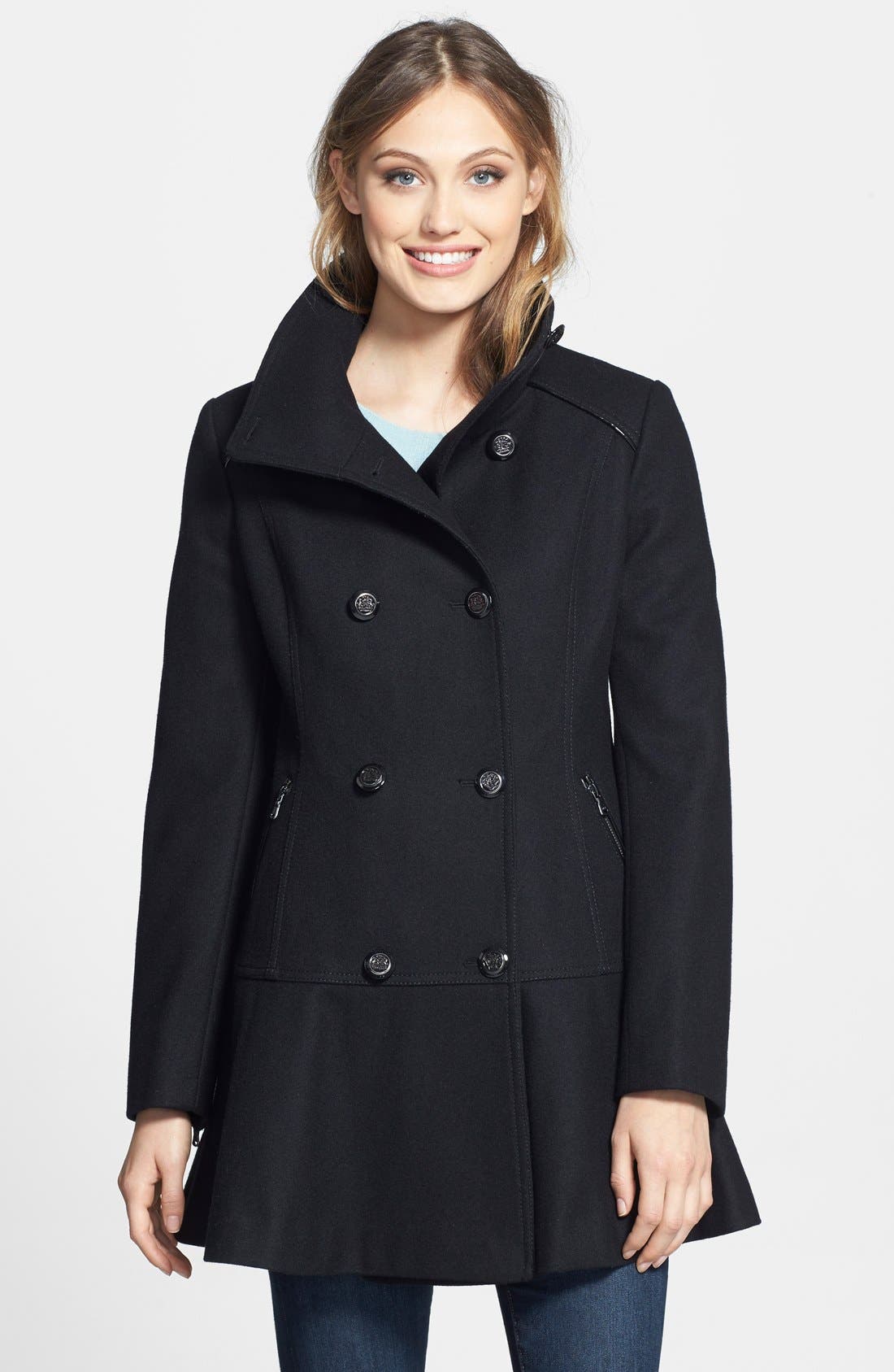 GUESS Skirted Wool Blend Coat Nordstrom