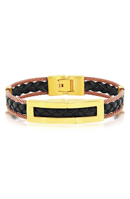 Shop Blackjack Braided Leather & Stainless Steel Cable Bracelet In Gold/copper