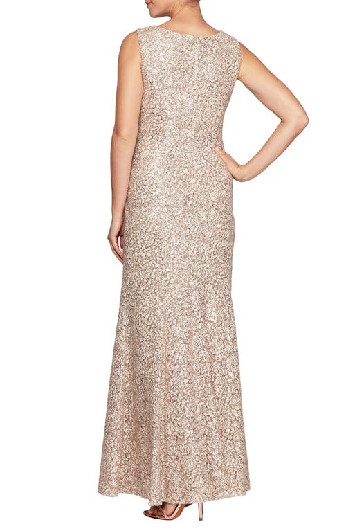 Alex Evenings Sequin Trumpet Gown With Shawl In Chai/ivory