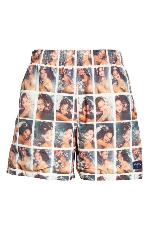 Noah X Antonio Lopez Print Swim Trunks In Teal Multi