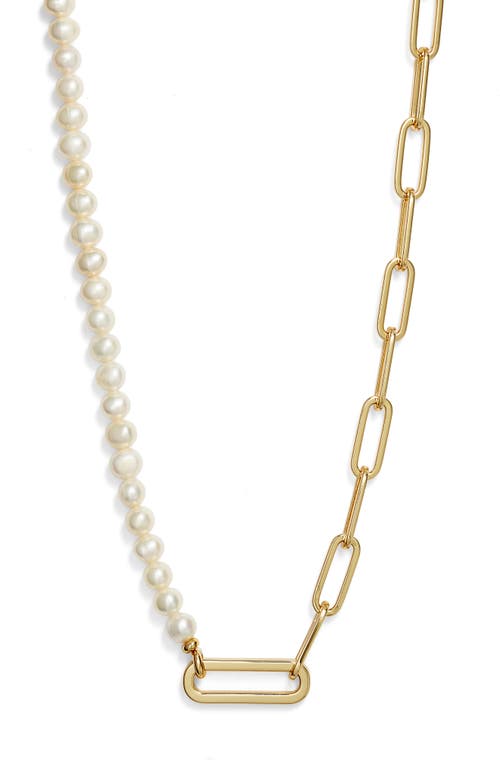 Kendra Scott Ashton Half Paper Clip Chain & Pearl Necklace in Gold White Pearl