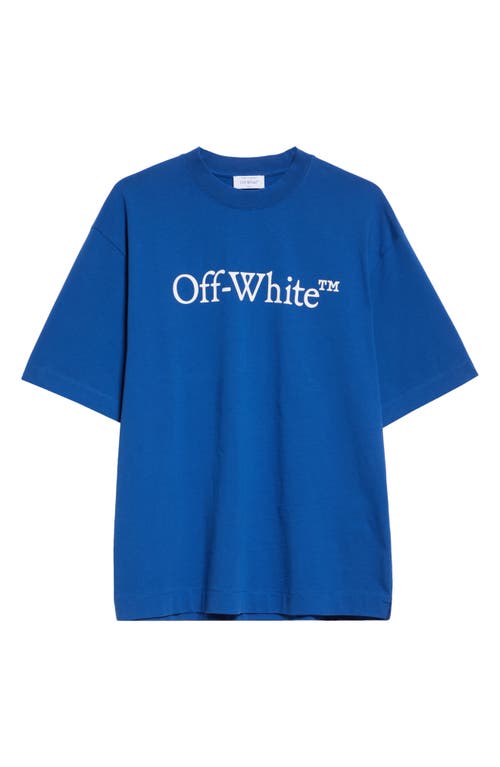 Shop Off-white Big Bookish Skate Oversize Logo Graphic T-shirt In Blue - White