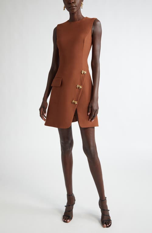 Shop Oscar De La Renta Bow Detail Stretch Wool Blend Dress In Cocoa