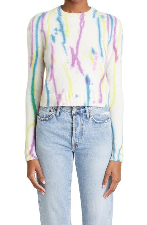The Elder Statesman Women's Watercolor Crewneck Cashmere Sweater in Ivory W/Orc/Lmn/Adr