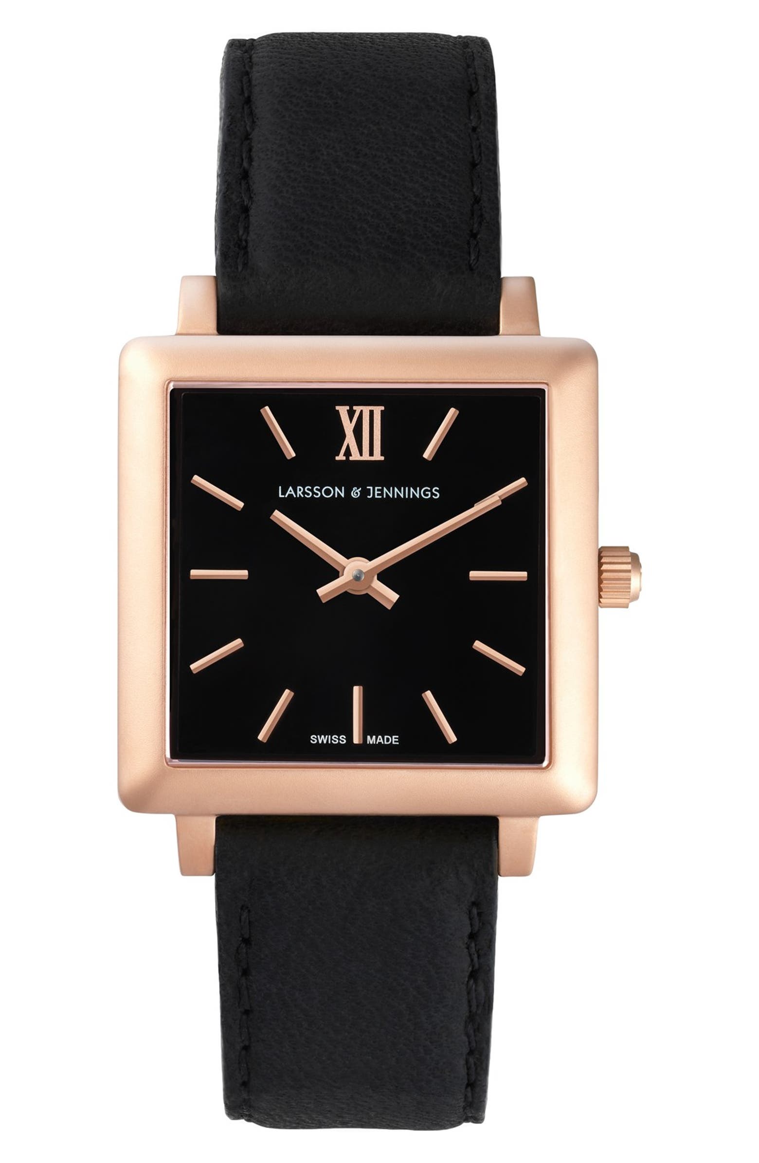 Larsson & Jennings 'Norse' Square Leather Strap Watch, 27mm x 34mm ...