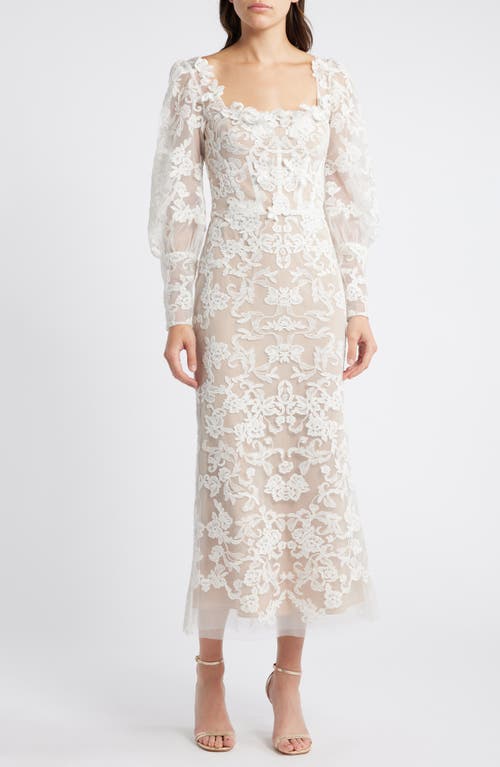 Marchesa Notte Long Sleeve Corded Lace-dress In Ivory