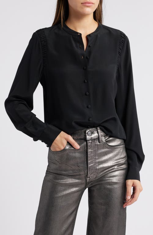 Shop Frame Band Collar Silk Button-up Shirt In Black