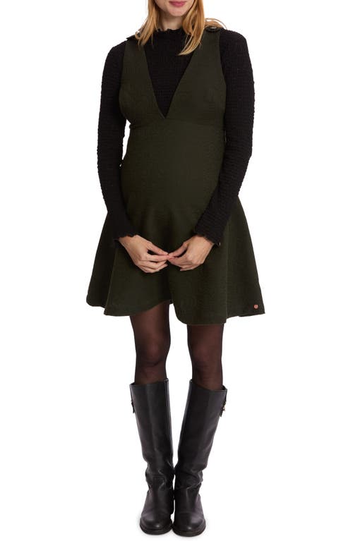 Shop Cache Coeur Maternity/nursing Pinafore Dress In Khaki