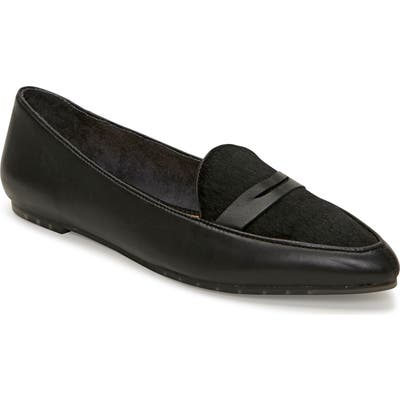 Me Too Addie Genuine Calf Hair Pointed Toe Loafer, Black