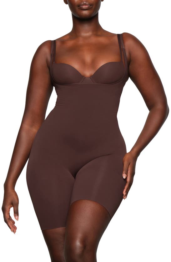 Skims Open Bust Mid Thigh Bodysuit In Cocoa