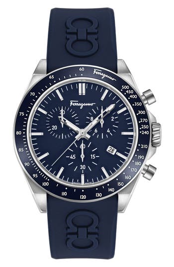 FERRAGAMO FERRAGAMO SILICONE STRAP CHRONOGRAPH WATCH, 43MM