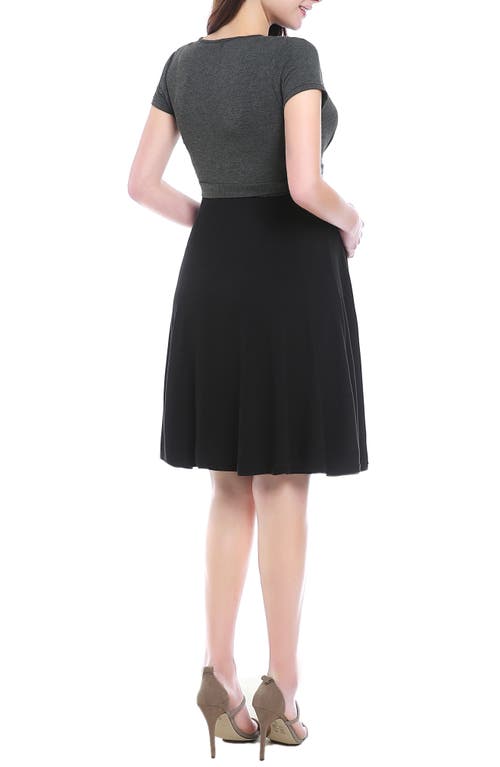 Shop Kimi And Kai Sarah Faux Wrap Maternity/nursing Dress In Black/grey