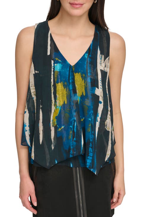 DKNY SPORT Womens Green Stretch Racerback Fitted Pull Over Style Tie Dye  Sleeveless Scoop Neck Active Wear Tank Top XS