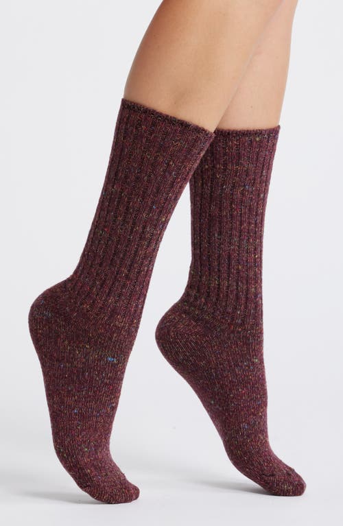 American Trench Flecked Recycled Cotton Blend Crew Socks in Burgundy 