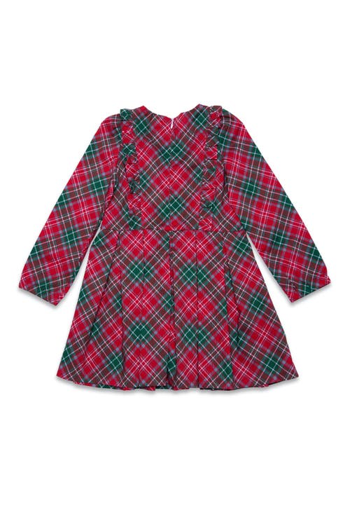 Shop Worthy Threads Long Sleeve Ruffle Dress In Red Green Plaid