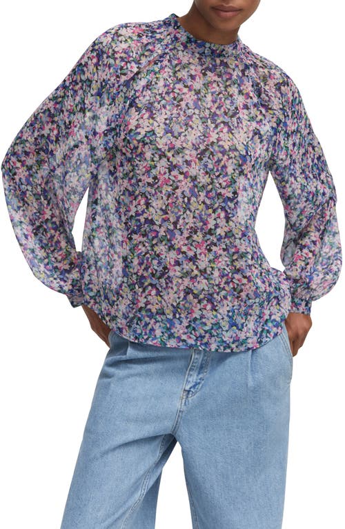 MANGO Floral Print Puff Sleeve Shirt Blue at Nordstrom,
