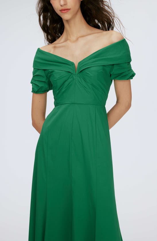 Shop Diane Von Furstenberg Laurie Portrait Neck Cotton Blend Maxi Dress In Signature Green
