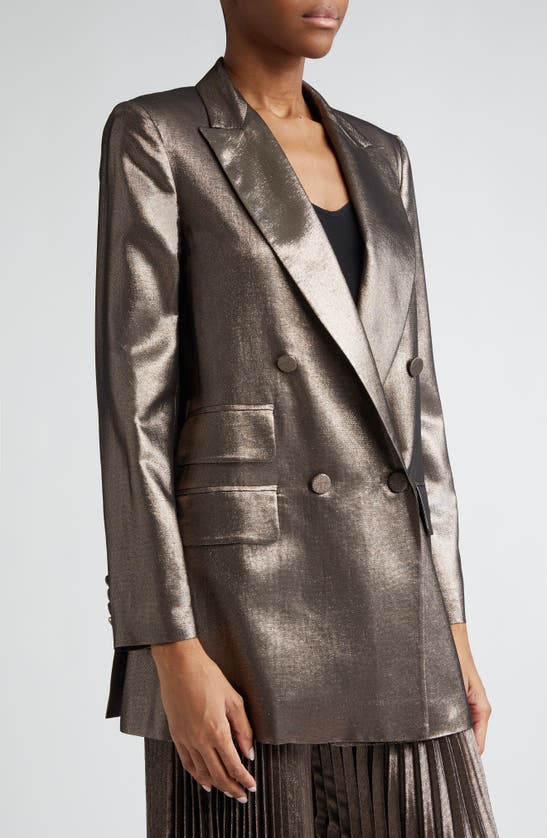 Shop Max Mara Edro Metallic Double Breasted Blazer In Bronze