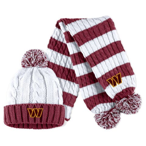 Women's Wear by Erin Andrews White San Francisco 49ers Cable Stripe Cuffed Knit Hat with Pom and Scarf Set