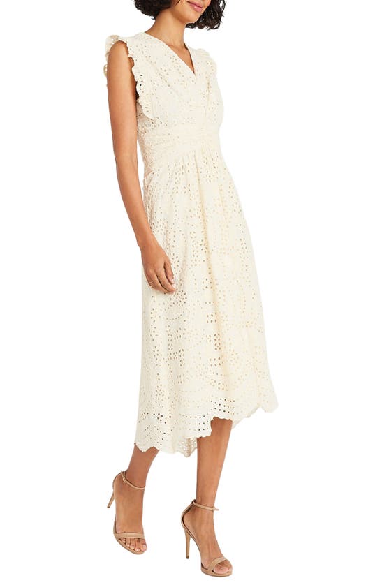 Shop Maggy London Sleeveless Embroidered Eyelet Midi Dress In Ivory