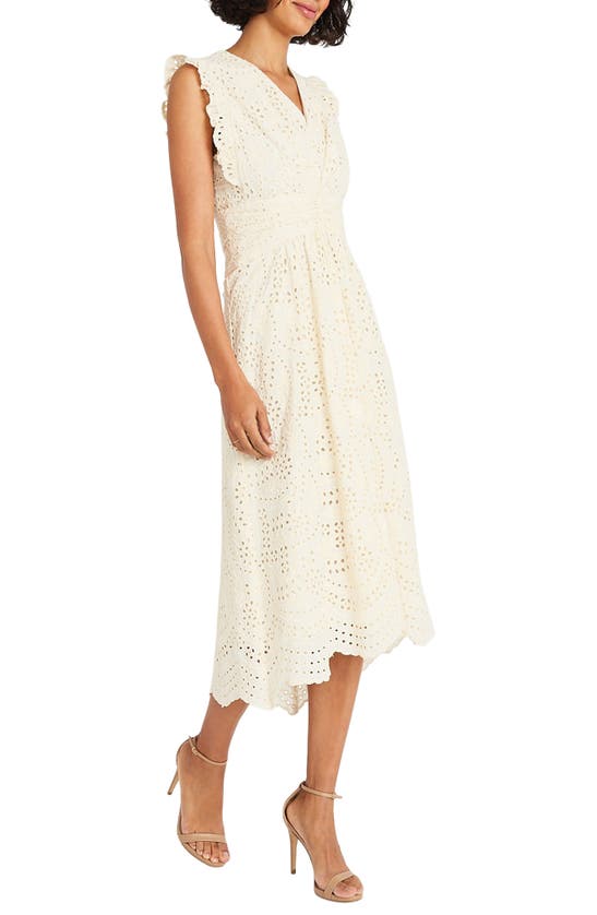 Maggy London Sleeveless Embroidered Eyelet Midi Dress In Ivory