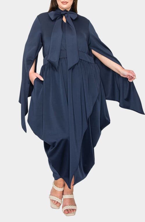 L I V D Tina Cape Sleeve Tulip Hem Midi Dress In Navy