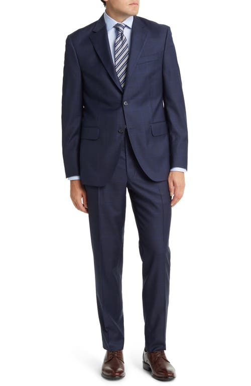 Peter Millar Tailored Fit Windowpane Plaid Wool Suit in Navy