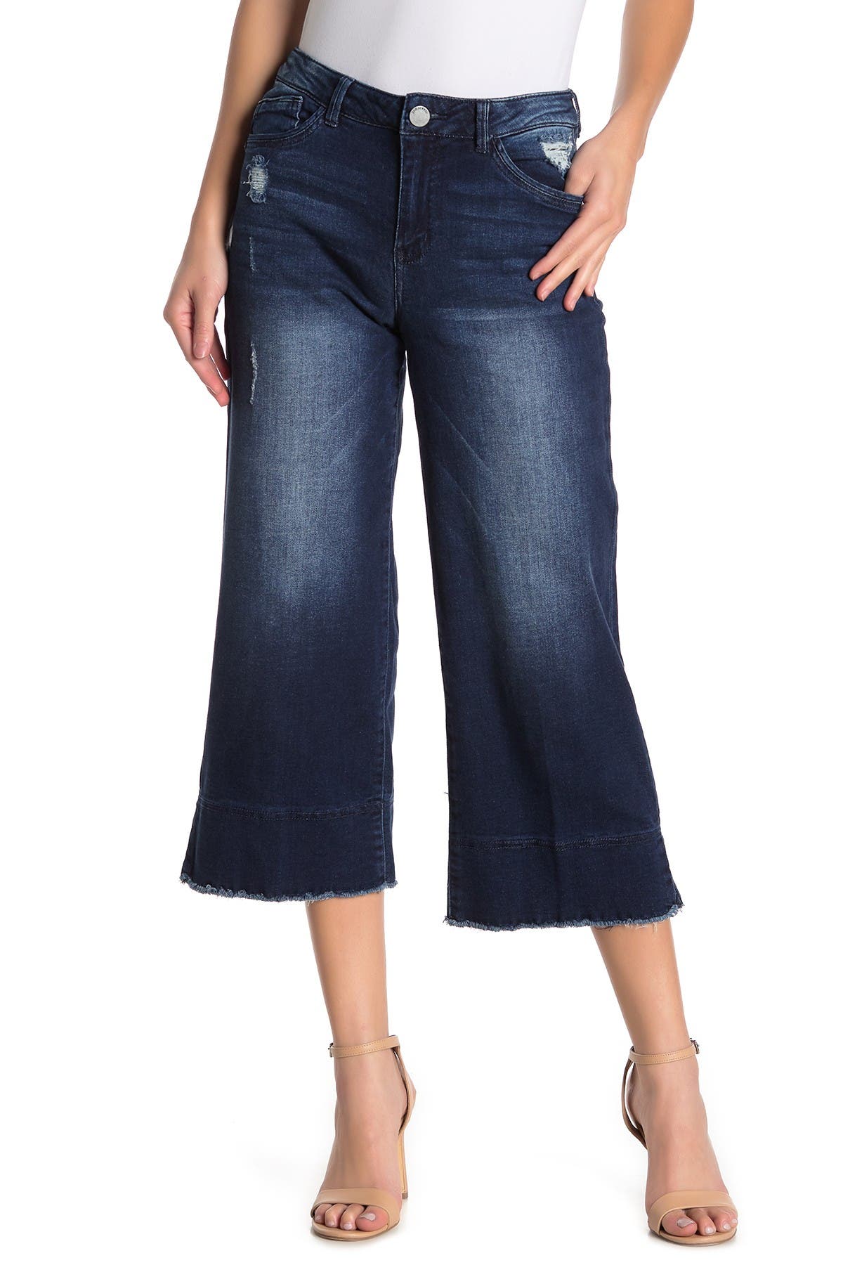 wide leg frayed cropped jeans