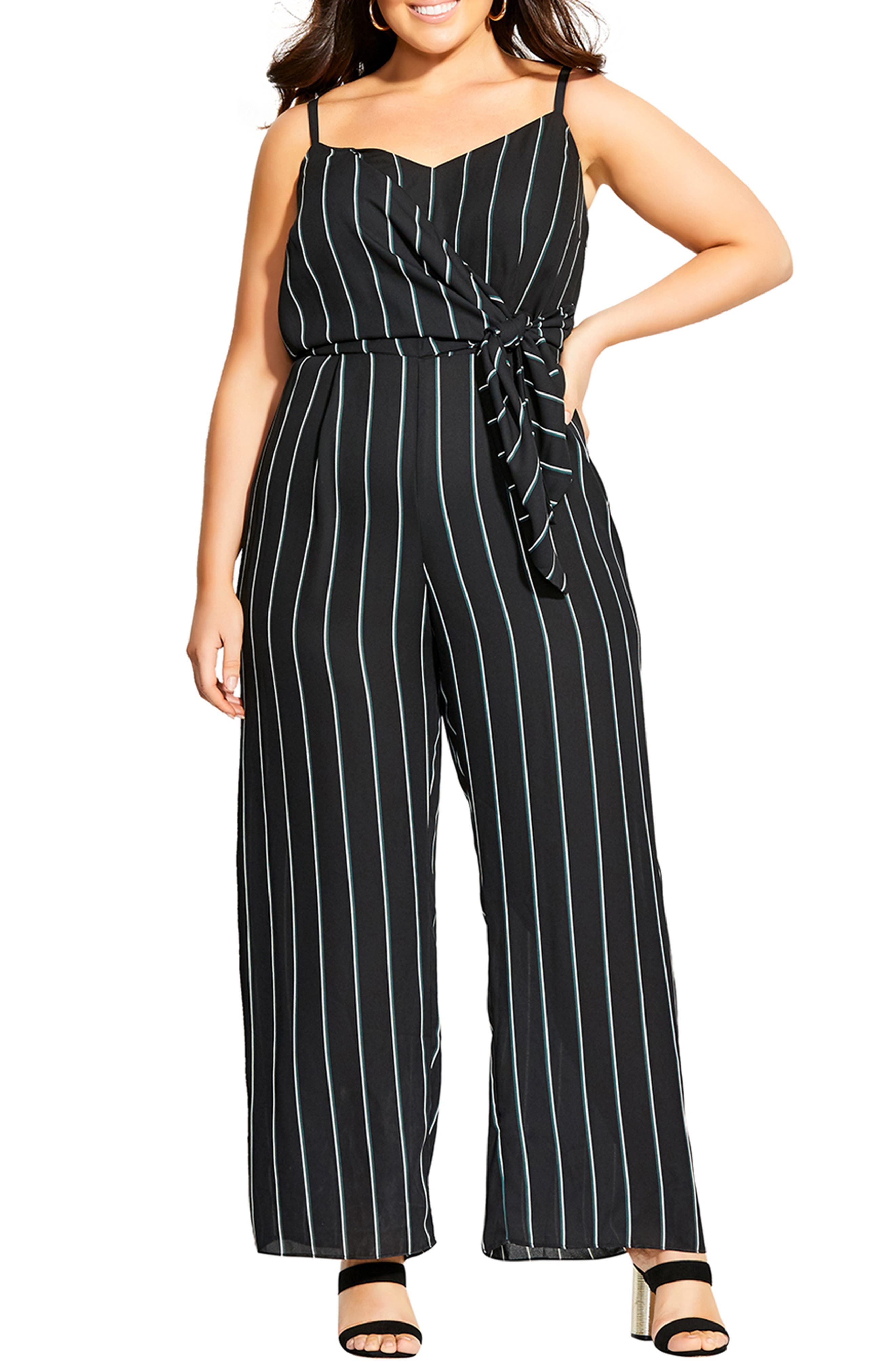 plus size pinstripe jumpsuit