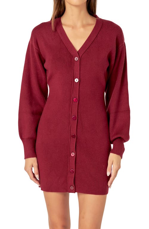Endless Rose Rib Long Sleeve Minidress In Burgundy