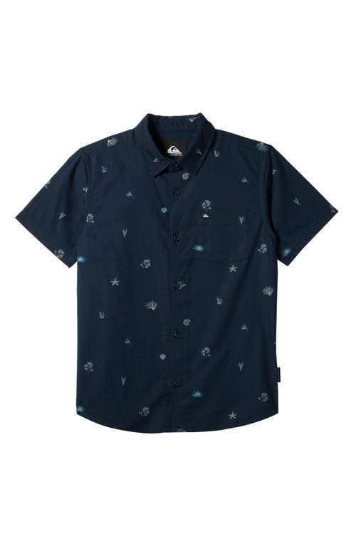 Shop Quiksilver Kids' Apero Classic Short Sleeve Cotton Button-up Shirt In Dark Navy