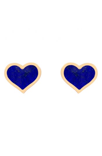 Shop House Of Frosted Heart Stud Earrings In Gold/lapis