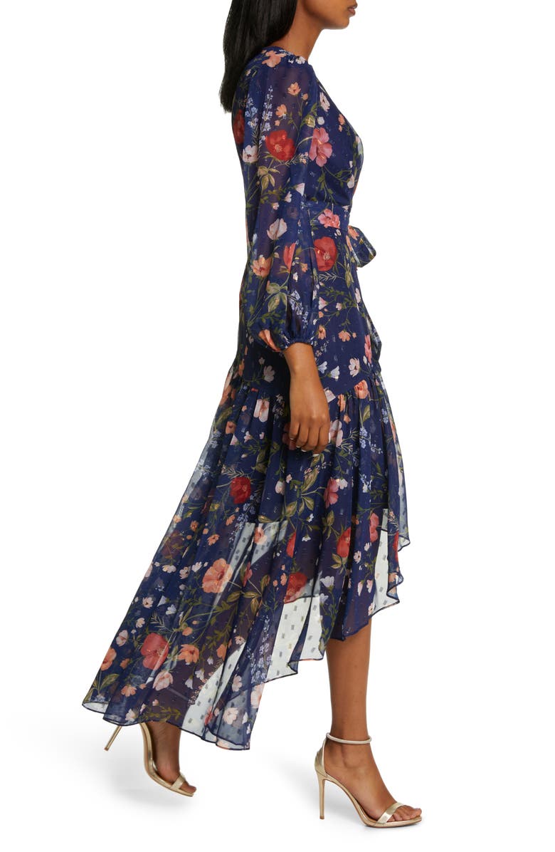 Eliza J Floral Metallic Detail High-Low Dress | Nordstrom