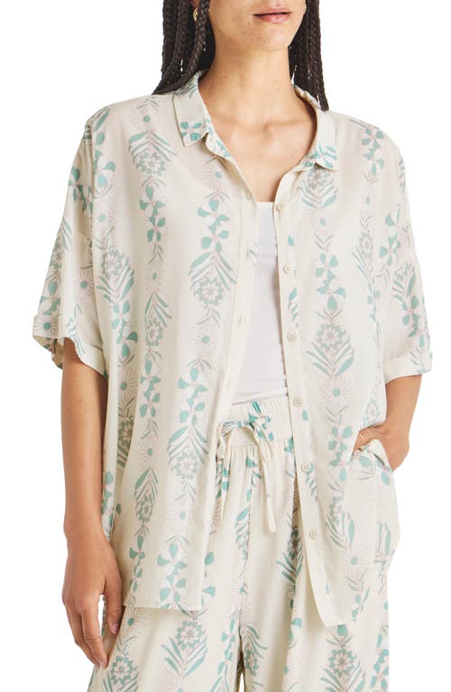 Splendid Wesley Cotton Blend Button-Up Shirt Turquoise Floral at Nordstrom,