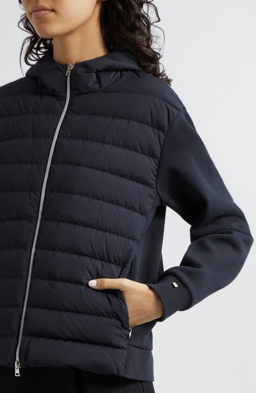 Shop Herno Quilted Down & Knit Full Zip Hoodie In Navy