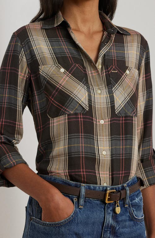 Shop Lauren Ralph Lauren Plaid Button-up Shirt In Brown/tan/blue Multi