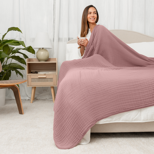 Comfy Cubs Adult Muslin Blanket In Mauve