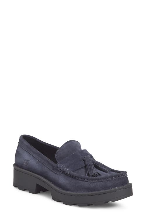 Capri Tassel Platform Loafer in Navy Suede