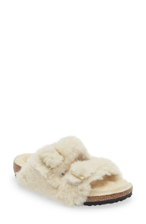 Birkenstock Kids' Arizona Genuine Shearling Slide Sandal Eggnog at Nordstrom,