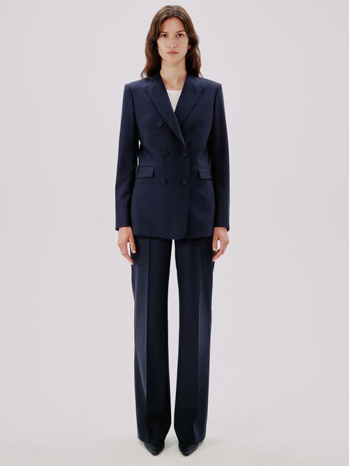 Another Tomorrow Double Breasted Jacket In Navy