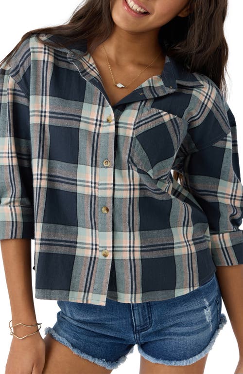 Shop O'neill Kids' Plaid Cotton Flannel Shirt In Oil Blue