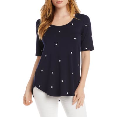 Karen Kane Star Print Shirttail Top, Blue