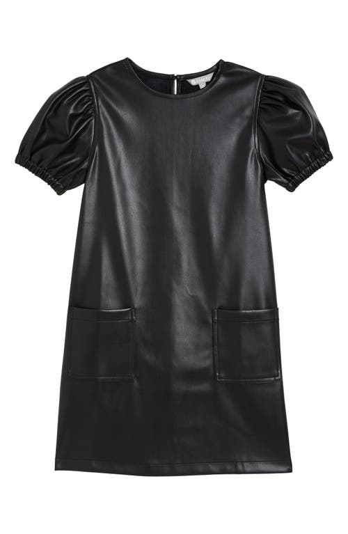 Shop Tractr Kids' Faux Leather Shift Dress In Black