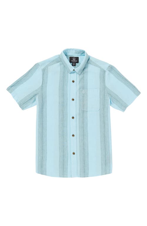 Volcom Kids' Flaxstone Stripe Short Sleeve Button-Up Shirt Crystal Blue at