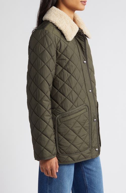 Shop Sam Edelman Quilted Coat With Faux Shearling Collar In Loden