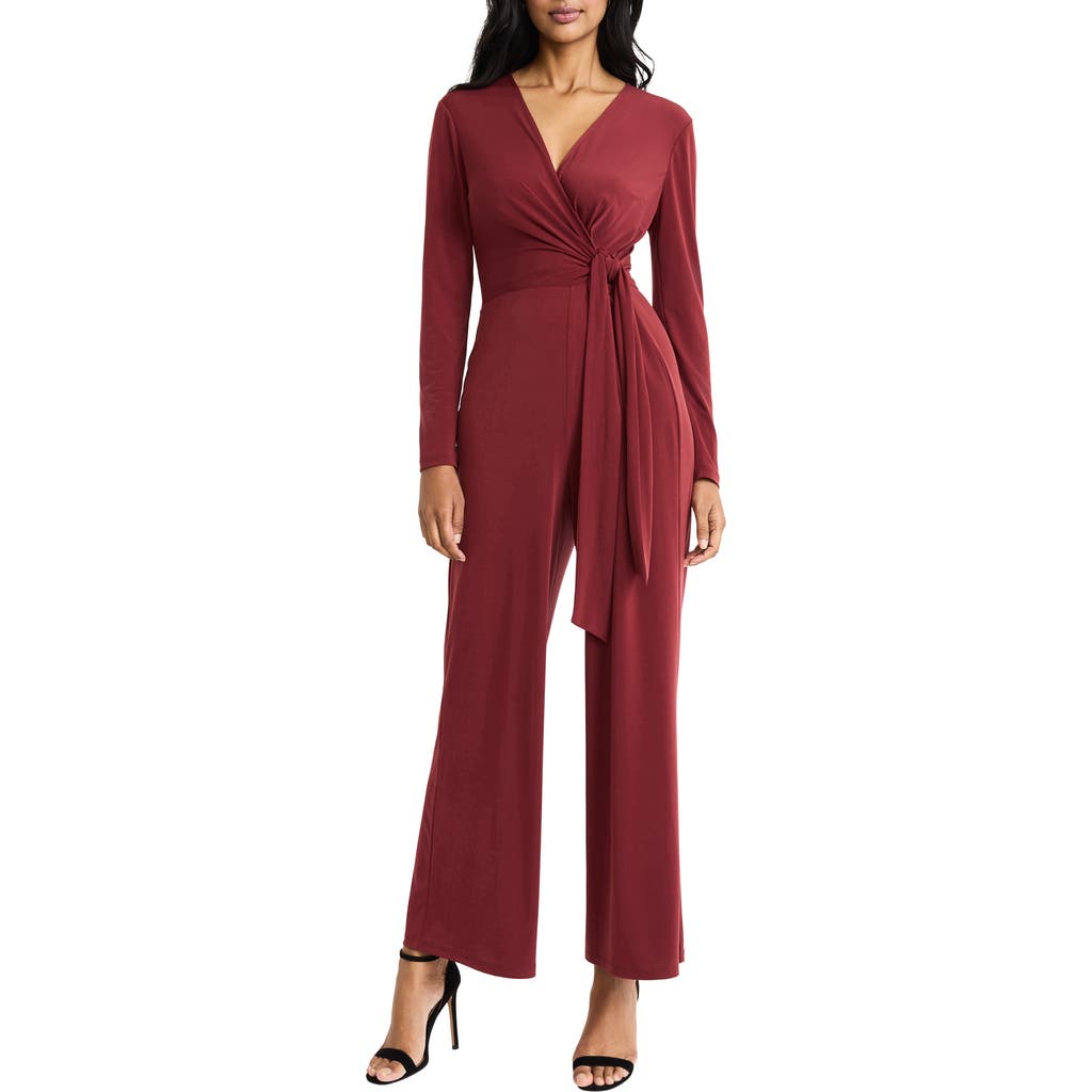 Maggy London Tie Waist Wide Leg Jumpsuit In Syrah